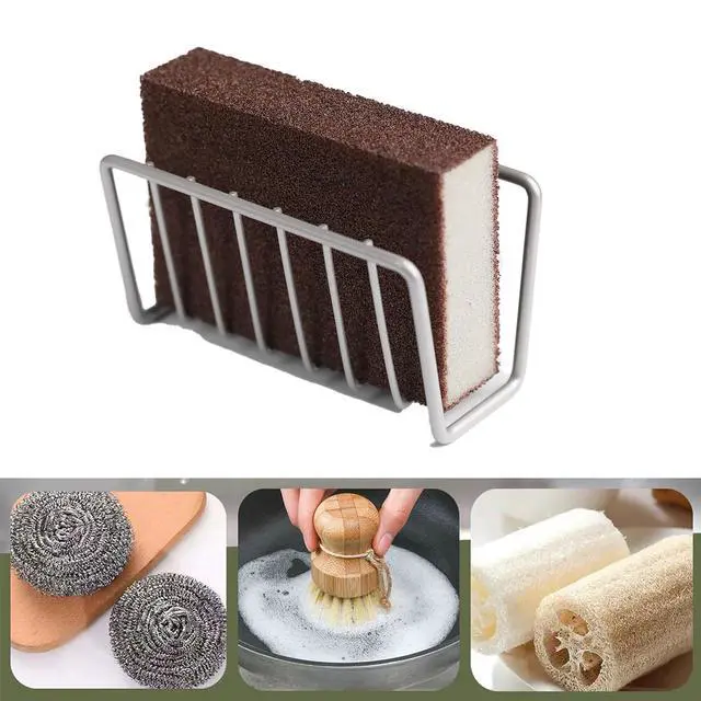 Alt view image 6 of 6 - Sponge Holder for Kitchen Sink, Stainless Steel Sink Caddy with Strong Suction Cups, Rustproof Suction Sponge Holder Organizer for Sponge, Scrubber & Brush Silver