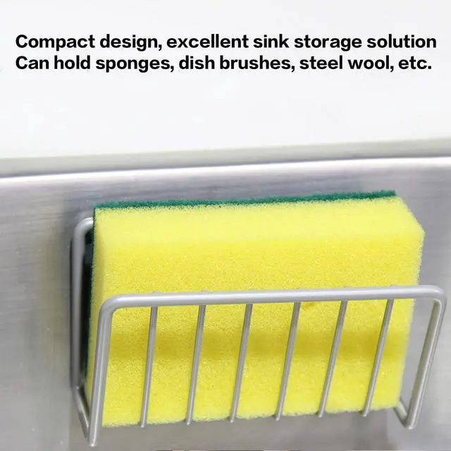 Alt view image 4 of 6 - Sponge Holder for Kitchen Sink, Stainless Steel Sink Caddy with Strong Suction Cups, Rustproof Suction Sponge Holder Organizer for Sponge, Scrubber & Brush Silver