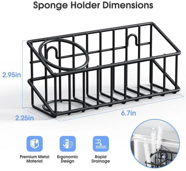 Alt view image 2 of 7 - Kitchen Sink Organizer, Strong Adhesive Mount Detachable Sponge Holder for Kitchen & Bathroom Sink with Extra Suction Cups, Holds Sponges, Dish Brushes, Scrubbing Pads