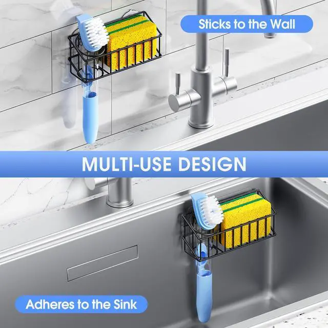 Alt view image 5 of 7 - Kitchen Sink Organizer, Strong Adhesive Mount Detachable Sponge Holder for Kitchen & Bathroom Sink with Extra Suction Cups, Holds Sponges, Dish Brushes, Scrubbing Pads