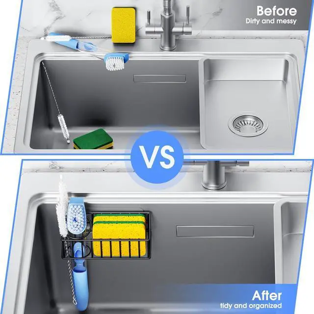 Alt view image 6 of 7 - Kitchen Sink Organizer, Strong Adhesive Mount Detachable Sponge Holder for Kitchen & Bathroom Sink with Extra Suction Cups, Holds Sponges, Dish Brushes, Scrubbing Pads