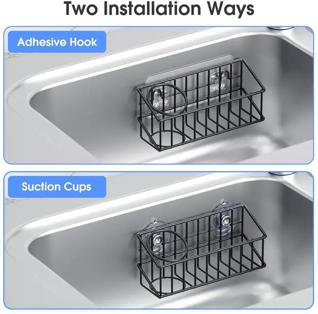 Alt view image 4 of 7 - Kitchen Sink Organizer, Strong Adhesive Mount Detachable Sponge Holder for Kitchen & Bathroom Sink with Extra Suction Cups, Holds Sponges, Dish Brushes, Scrubbing Pads