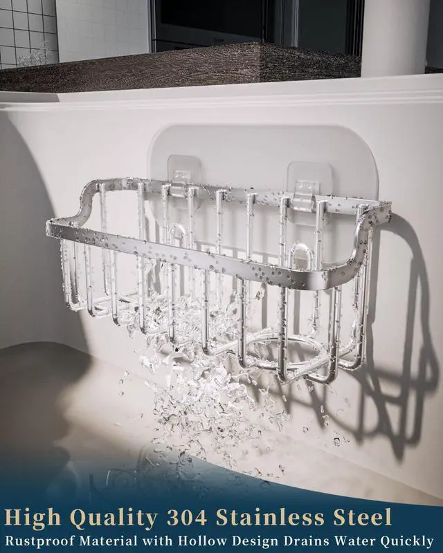 Alt view image 4 of 7 - Sponge Holder Sink Caddy - Ladder Shaped Sponge Holder for Kitchen Sink with 2 Installation Ways (Suction Cups & Adhesive Hook), Rustproof Stainless Steel Kitchen Organizer, Silver