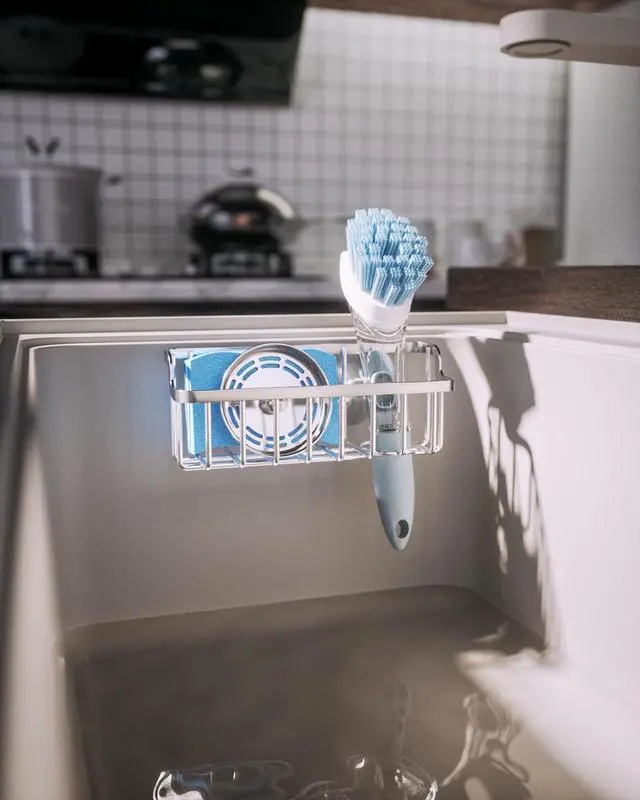 Alt view image 7 of 7 - Sponge Holder Sink Caddy - Ladder Shaped Sponge Holder for Kitchen Sink with 2 Installation Ways (Suction Cups & Adhesive Hook), Rustproof Stainless Steel Kitchen Organizer, Silver