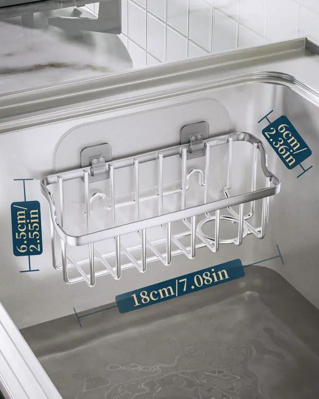 Alt view image 6 of 7 - Sponge Holder Sink Caddy - Ladder Shaped Sponge Holder for Kitchen Sink with 2 Installation Ways (Suction Cups & Adhesive Hook), Rustproof Stainless Steel Kitchen Organizer, Silver