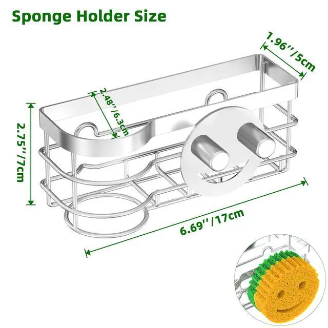Alt view image 2 of 7 - Smiley Sponge Holder for Kitchen Sink Caddy, Stainless Steel Movable Brush Holder Dish Cloth Hanger, Suction Cup Sink Caddy Organizer Scrubber Accessories (Silver)