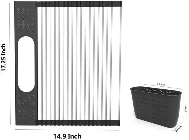 Alt view image 3 of 7 - Roll Up Dish Drying Rack Over Sink, 17.5" x 15.2" Foldable SUS304 Stainless Steel Kitchen Dish Drainer, Heat-Resistant Multipurpose Rolling Sink Rack Organizer,Black