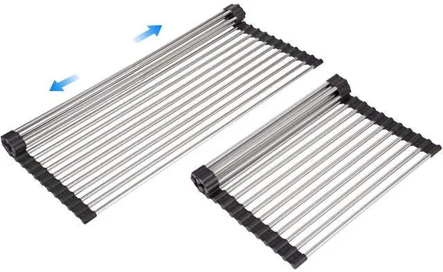 Main image of Large Telescopic Drain Rack Roll Up Rack Heat-Resistant Dish Drainer Kitchen Sink Rack Over the Sink Dish Drying Rack Stainless Steel Dish Rack (18 Tube 21.25''x12.79'')