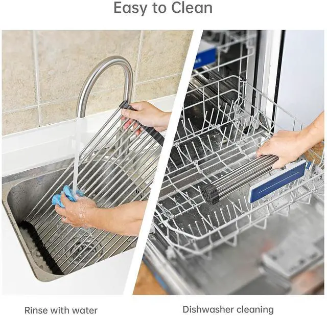 Alt view image 4 of 7 - Large Telescopic Drain Rack Roll Up Rack Heat-Resistant Dish Drainer Kitchen Sink Rack Over the Sink Dish Drying Rack Stainless Steel Dish Rack (18 Tube 21.25''x12.79'')