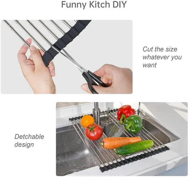 Alt view image 3 of 7 - Large Telescopic Drain Rack Roll Up Rack Heat-Resistant Dish Drainer Kitchen Sink Rack Over the Sink Dish Drying Rack Stainless Steel Dish Rack (18 Tube 21.25''x12.79'')