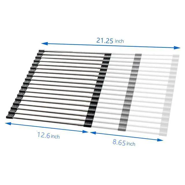 Alt view image 6 of 7 - Large Telescopic Drain Rack Roll Up Rack Heat-Resistant Dish Drainer Kitchen Sink Rack Over the Sink Dish Drying Rack Stainless Steel Dish Rack (18 Tube 21.25''x12.79'')