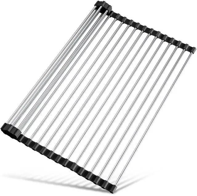 Main image of 17.7" x 15.5" Roll Up Dish Drying Rack Over Sink Drying Rack Sink Cover Kitchen Sink Accessories Gadget Multipurpose Organizer Foldable Stainless Steel Drainer