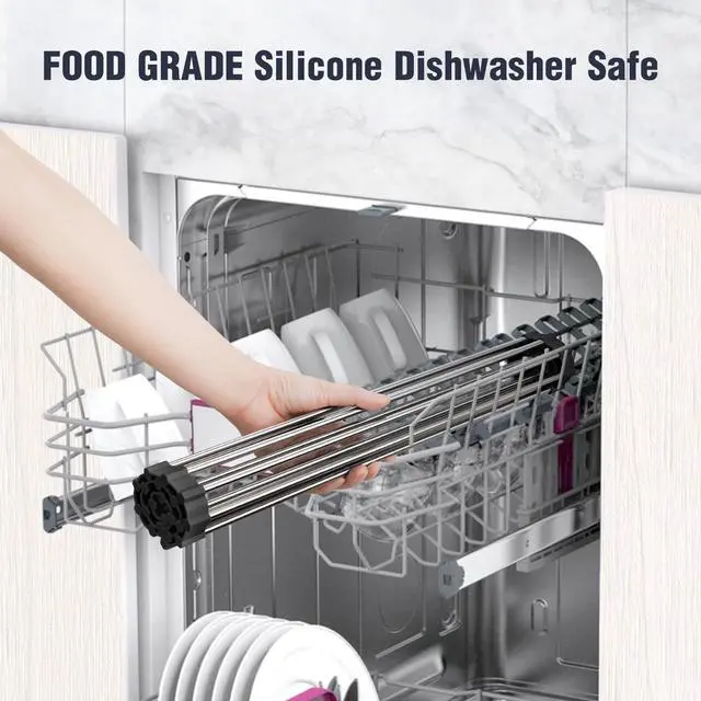 Alt view image 7 of 7 - 17.7" x 15.5" Roll Up Dish Drying Rack Over Sink Drying Rack Sink Cover Kitchen Sink Accessories Gadget Multipurpose Organizer Foldable Stainless Steel Drainer
