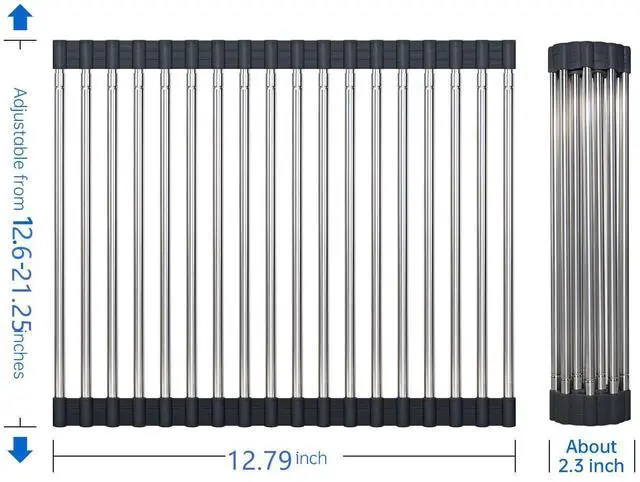 Alt view image 2 of 7 - Expandable Roll Up Dish Drying Rack Large, Foldable Over The Sink Dish Drying Rack, Collapsible Stainless Steel Drainer Over Sink Dish Drying Rack for Kitchen Counter (Black, 21.25''x12.79'')