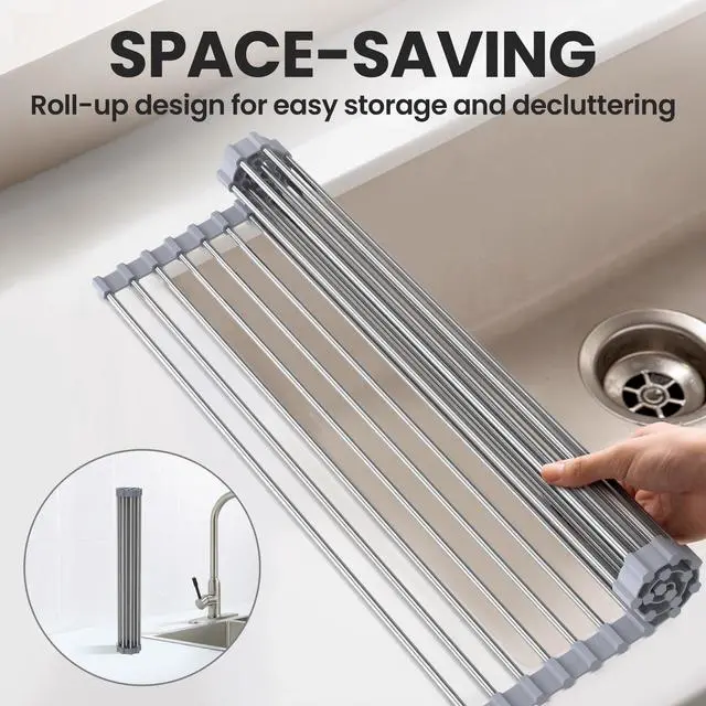 Alt view image 2 of 6 - Roll Up Dish Drying Rack, 17.5" x 15.7", Sink Drying Rack for Kitchen, Gray
