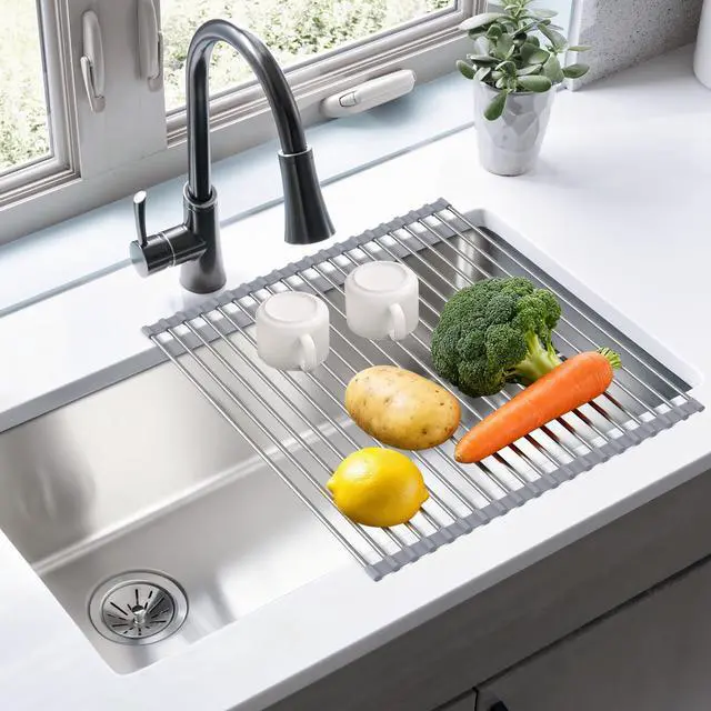 Alt view image 3 of 6 - Roll Up Dish Drying Rack, 17.5" x 15.7", Sink Drying Rack for Kitchen, Gray