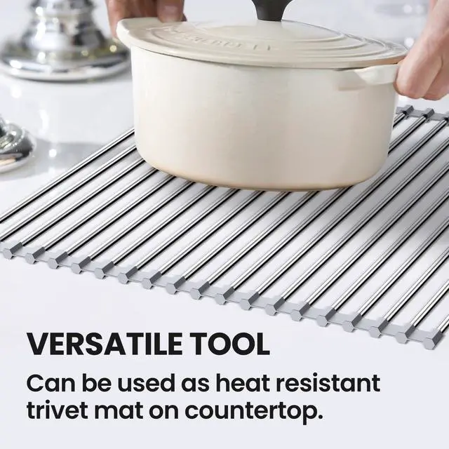Alt view image 4 of 6 - Roll Up Dish Drying Rack, 17.5" x 15.7", Sink Drying Rack for Kitchen, Gray