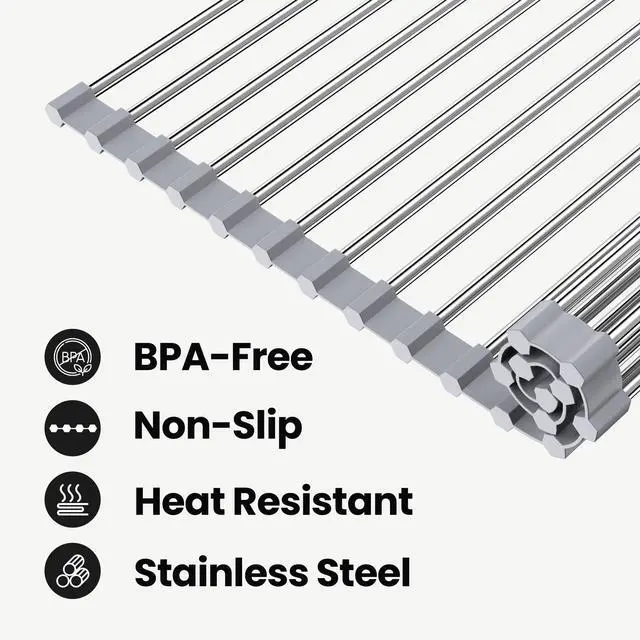 Alt view image 6 of 6 - Roll Up Dish Drying Rack, 17.5" x 15.7", Sink Drying Rack for Kitchen, Gray