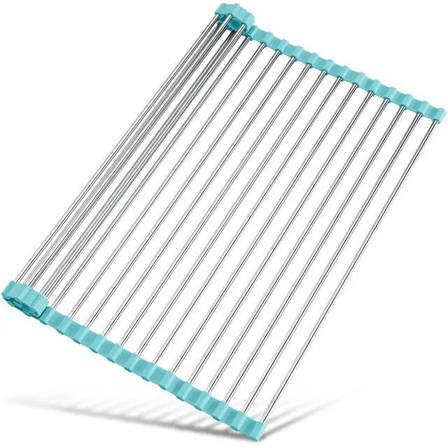 Main image of 17.7" x 15.5" Roll Up Dish Drying Rack Over Sink Drying Rack Sink Cover Kitchen Sink Accessories Gadget Multipurpose Organizer Foldable Stainless Steel Drainer