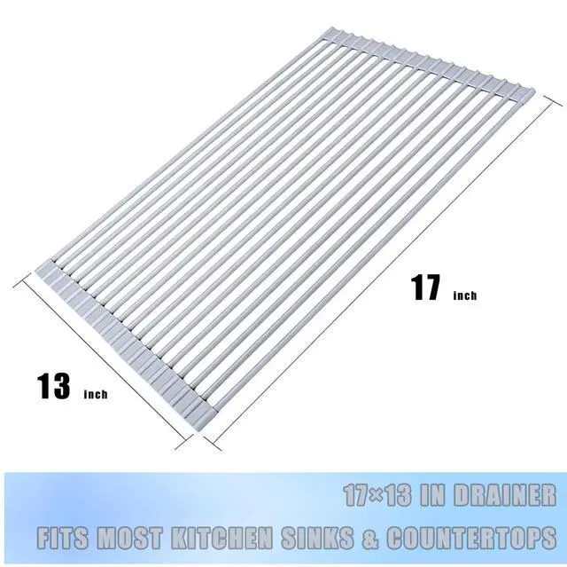 Alt view image 2 of 3 - Roll up Dish Drying Rack Silicone Wrapped Stainless Steel 17in x 13in, Grey