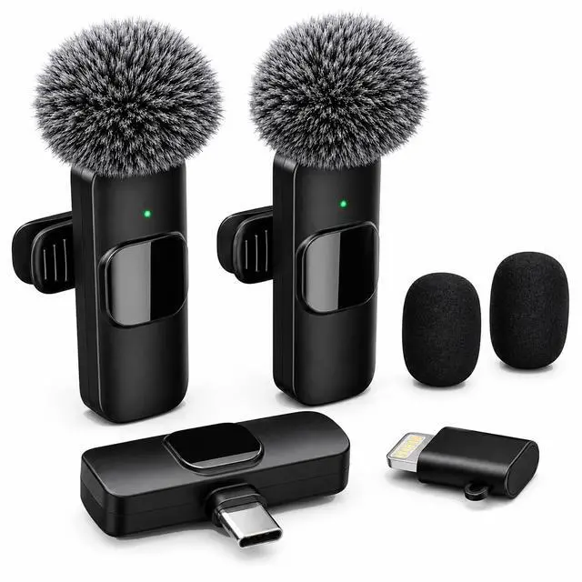 Main image of Wireless Lavalier Microphone for iPhone Android, 2 Pack Lapel Mic for Content Creators, Clip-On Mini Mic for Phone Video Recording, Vlogging, YouTube, TikTok, Live Stream, Noise Reduction, Plug & Play