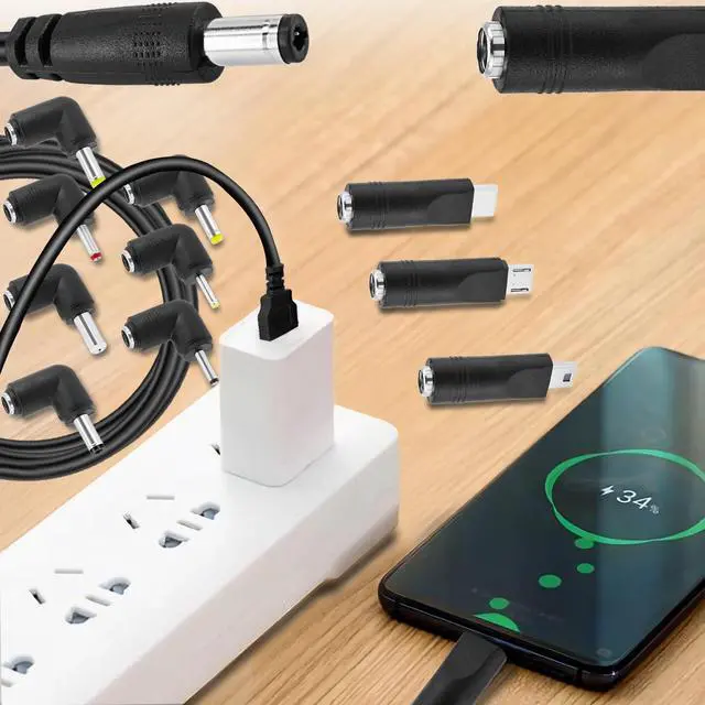 Alt view image 5 of 7 - Universal USB to DC Power Cable, 1M/3Ft USB Charger Cord, 5V 5.5 x 2.1 mm Power Adapter, with 10 Interchangeable DC Converter Plugs for Cameras, Routers