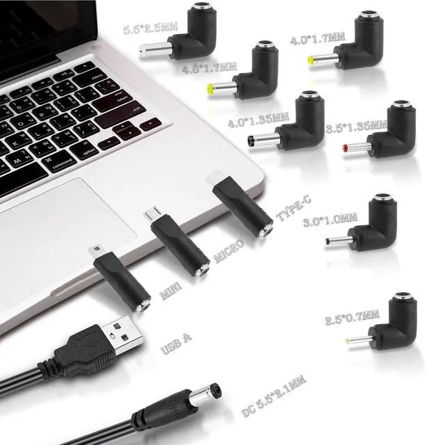 Alt view image 7 of 7 - Universal USB to DC Power Cable, 1M/3Ft USB Charger Cord, 5V 5.5 x 2.1 mm Power Adapter, with 10 Interchangeable DC Converter Plugs for Cameras, Routers