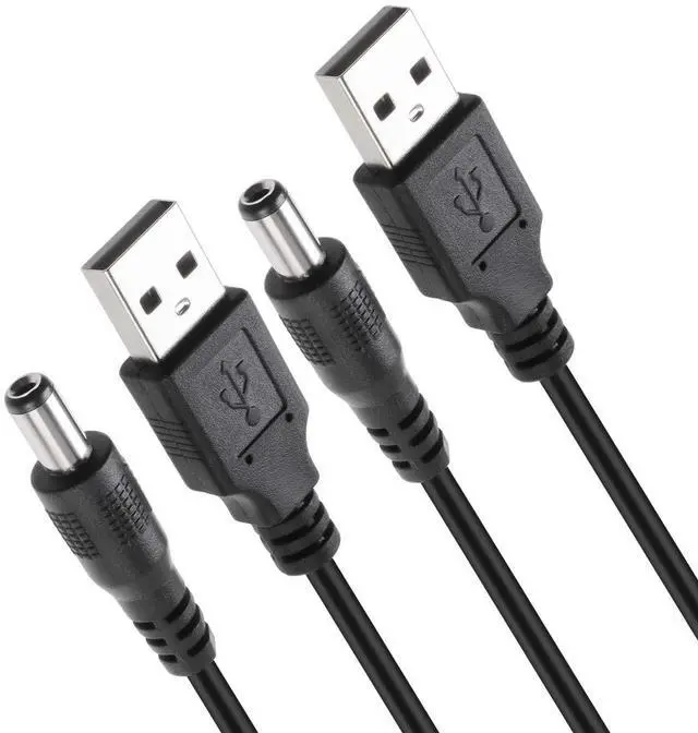 Main image of USB 2.0 A Male to DC 5.5x2.1mm 5 Volt 24AWG DC Connector Charge Barrel Jack Power Cable Black, 3FT (Max 2.5 Ampere Power Cable, Center PIN Positive),2Pack
