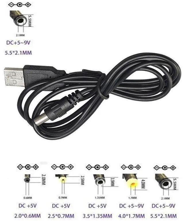 Alt view image 6 of 7 - USB 2.0 A Male to DC 5.5x2.1mm 5 Volt 24AWG DC Connector Charge Barrel Jack Power Cable Black, 3FT (Max 2.5 Ampere Power Cable, Center PIN Positive),2Pack
