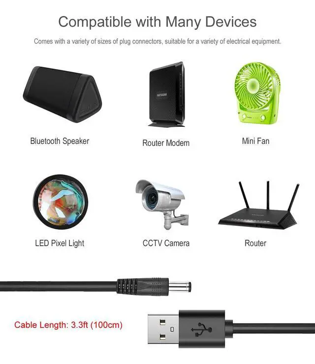 Alt view image 3 of 6 - 5V DC Power Cable, USB to DC 5.5x2.1mm Plug Charging Cord with 8 Connectors Adapters fit for Speaker, Router, LED Light, Moon Lamp and More 5Volt 3Amp Electronics
