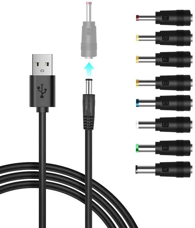 Alt view image 4 of 6 - 5V DC Power Cable, USB to DC 5.5x2.1mm Plug Charging Cord with 8 Connectors Adapters fit for Speaker, Router, LED Light, Moon Lamp and More 5Volt 3Amp Electronics