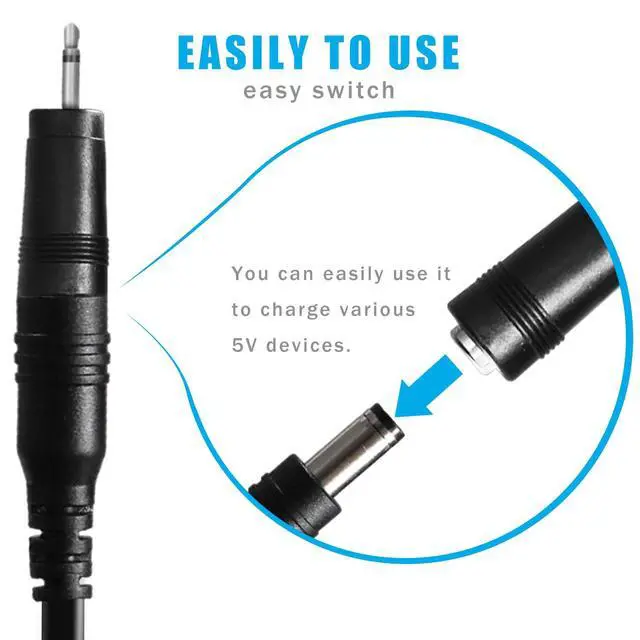 Alt view image 4 of 6 - USB to DC 5V Power Cord, Universal DC 5.5x2.1mm Charging Cable with 9 Interchangeable Connectors Adapter for Moon Lamp, Massage Wand, Router, LED Light, Mini Fan, Speaker and More Devices (Black)