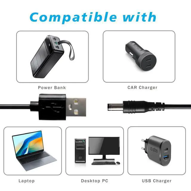 Alt view image 5 of 6 - USB to DC 5V Power Cord, Universal DC 5.5x2.1mm Charging Cable with 9 Interchangeable Connectors Adapter for Moon Lamp, Massage Wand, Router, LED Light, Mini Fan, Speaker and More Devices (Black)