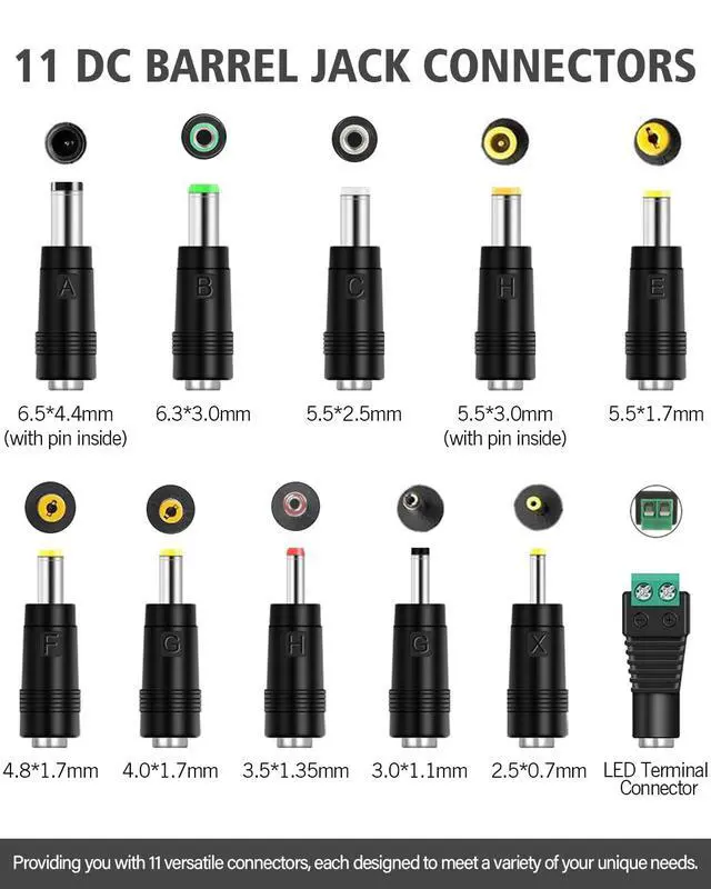 Alt view image 2 of 5 - USB to DC 5V Power Cable, DC 5.5x2.1mm Plugs Charging Cord with 11 Interchangeable Jack Connectors Charger Adapters for Lightsaber, Moon Lamp, Speaker, Router, Mini fan and More 5Volt 3Amp Electronics
