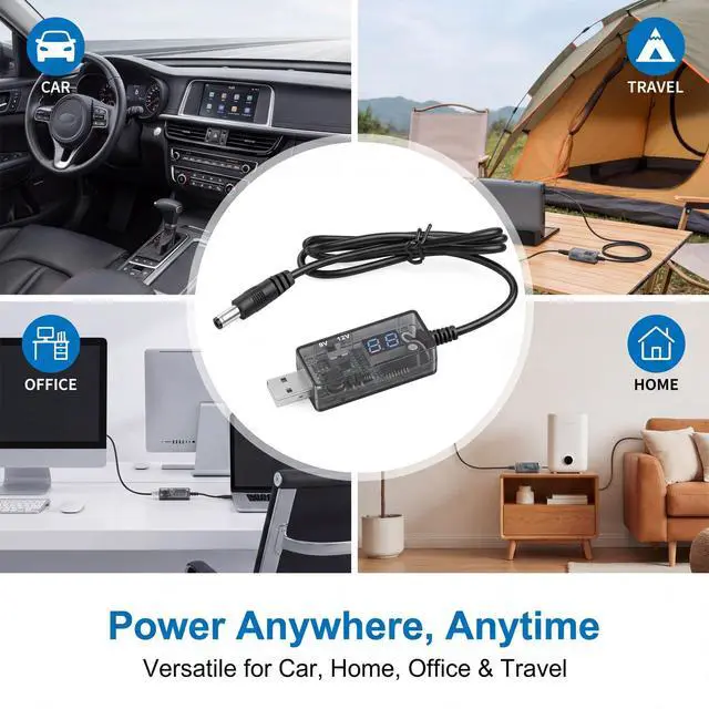 Alt view image 4 of 7 - Universal USB to DC 9V 12V Charging Cable, DC 5.5x2.1mm Plug Jack Charging Cable with 10 Connector for Toys, Watches, Speaker, Camera, Table Lamp, Monitor, Phones, LED Light Strip, Router