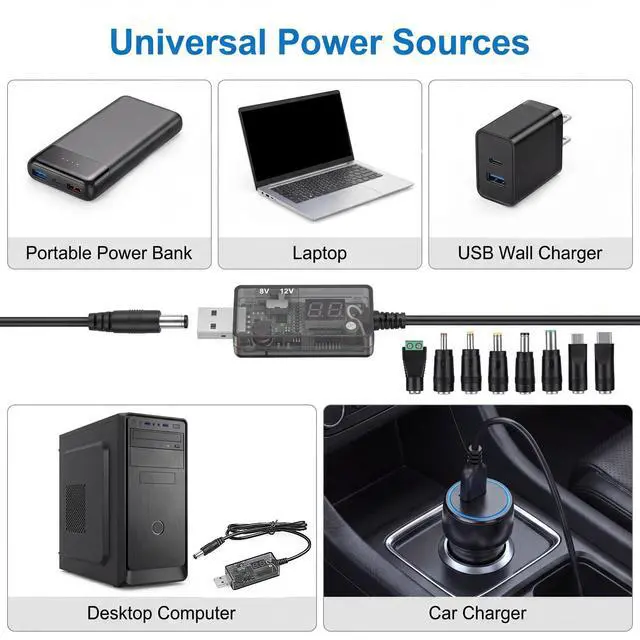 Alt view image 5 of 7 - Universal USB to DC 9V 12V Charging Cable, DC 5.5x2.1mm Plug Jack Charging Cable with 10 Connector for Toys, Watches, Speaker, Camera, Table Lamp, Monitor, Phones, LED Light Strip, Router