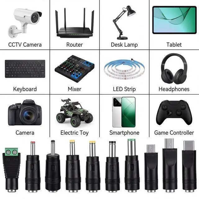 Alt view image 6 of 7 - Universal USB to DC 9V 12V Charging Cable, DC 5.5x2.1mm Plug Jack Charging Cable with 10 Connector for Toys, Watches, Speaker, Camera, Table Lamp, Monitor, Phones, LED Light Strip, Router