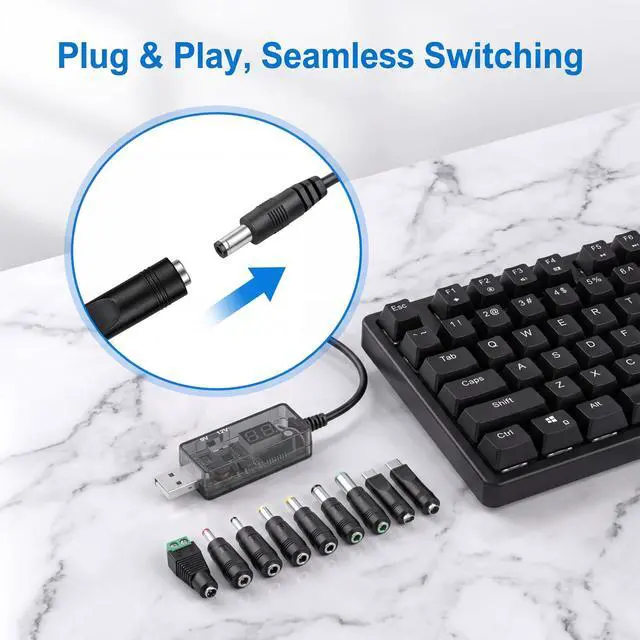 Alt view image 7 of 7 - Universal USB to DC 9V 12V Charging Cable, DC 5.5x2.1mm Plug Jack Charging Cable with 10 Connector for Toys, Watches, Speaker, Camera, Table Lamp, Monitor, Phones, LED Light Strip, Router