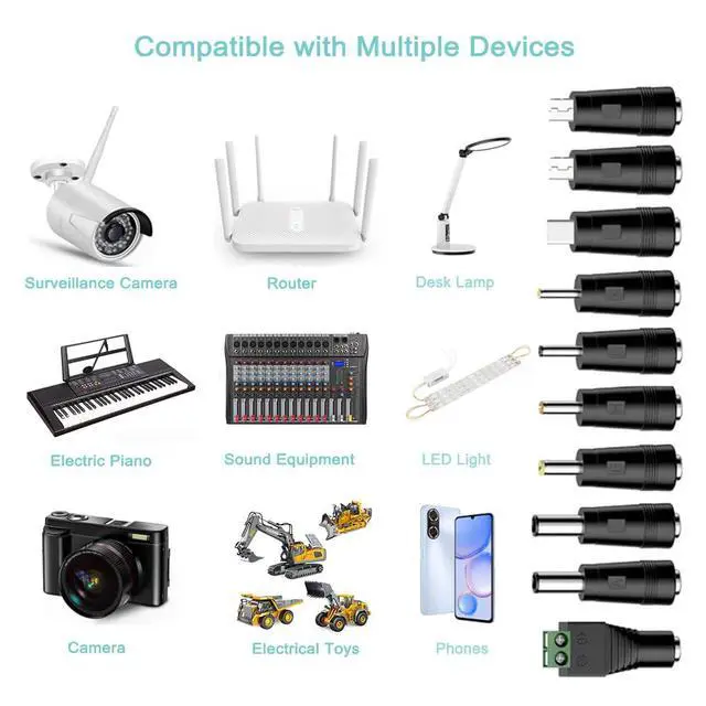 Alt view image 2 of 6 - Universal Charger Power Core, 5V USB to DC 5.5x2.1mm, Charging Cable with 11 Tips (Micro-USB, Type-C, Mini USB, 2.5x0.7, 3.0x1.1, 3.5x1.35, 4.0x1.7, 4.8x1.7, 5.5x2.52.5mm), 3.3FT (5V 2A)