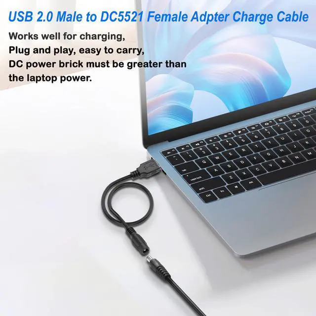 Alt view image 5 of 7 - USB 2.0 A to DC 5.5x2.1mm Adapter Charge Cable, DC5521 Female to USB Type A Male Connector Power Charging Cord for Laptop PC Phones DVD Player-2Pcs (0.3M, Black)
