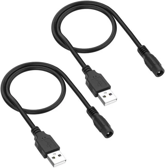 Main image of USB 2.0 A to DC 5.5x2.1mm Adapter Charge Cable, DC5521 Female to USB Type A Male Connector Power Charging Cord for Laptop PC Phones DVD Player-2Pcs (0.3M, Black)