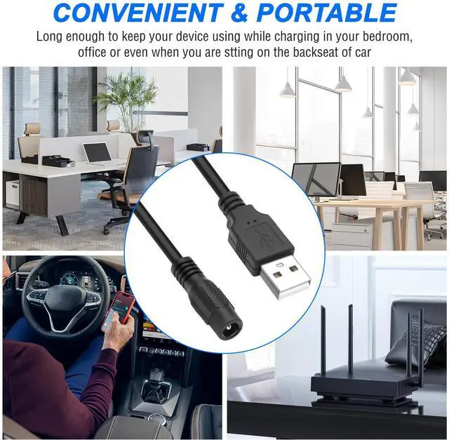 Alt view image 7 of 7 - USB 2.0 A to DC 5.5x2.1mm Adapter Charge Cable, DC5521 Female to USB Type A Male Connector Power Charging Cord for Laptop PC Phones DVD Player-2Pcs (0.3M, Black)