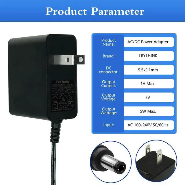 Alt view image 7 of 7 - 5V 1A Power Supply Adapter with Plug 5.5 x 2.1mm,5W AC/DC Charger AC 100V-240V to DC 5V Power Cord with 9 Jacks Plug for USB Hub TV Box Router Camera and More(1 Pack)