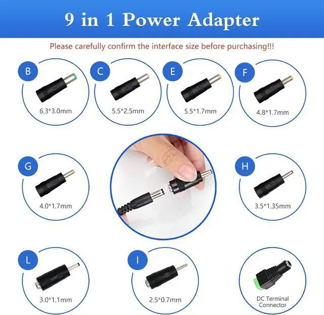 Alt view image 2 of 7 - 5V 1A Power Supply Adapter with Plug 5.5 x 2.1mm,5W AC/DC Charger AC 100V-240V to DC 5V Power Cord with 9 Jacks Plug for USB Hub TV Box Router Camera and More(1 Pack)