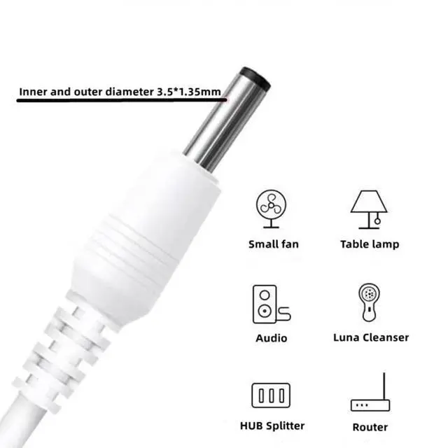 Alt view image 2 of 4 - USB to DC 3.5mm Cable 1.5ft/0.5m, DC 5V Power Cord USB to DC 3.5mm x 1.35mm Barrel Jack Adapter Connector Plug Charging Cable (White)