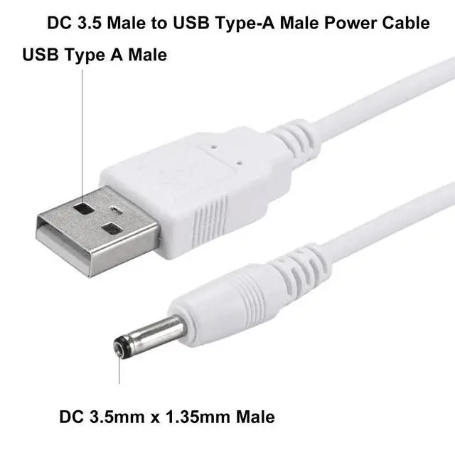 Alt view image 3 of 4 - USB to DC 3.5mm Cable 1.5ft/0.5m, DC 5V Power Cord USB to DC 3.5mm x 1.35mm Barrel Jack Adapter Connector Plug Charging Cable (White)