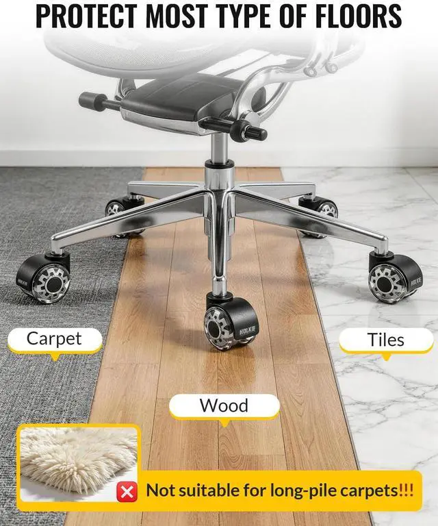 Alt view image 3 of 7 - Office Chair Wheels 2 Inch Set of 5 Replacement - Universal Fit 11mm Dual Rubber Smooth Quiet Rolling Casters - for Hardwood Floors Carpet Computer Grey