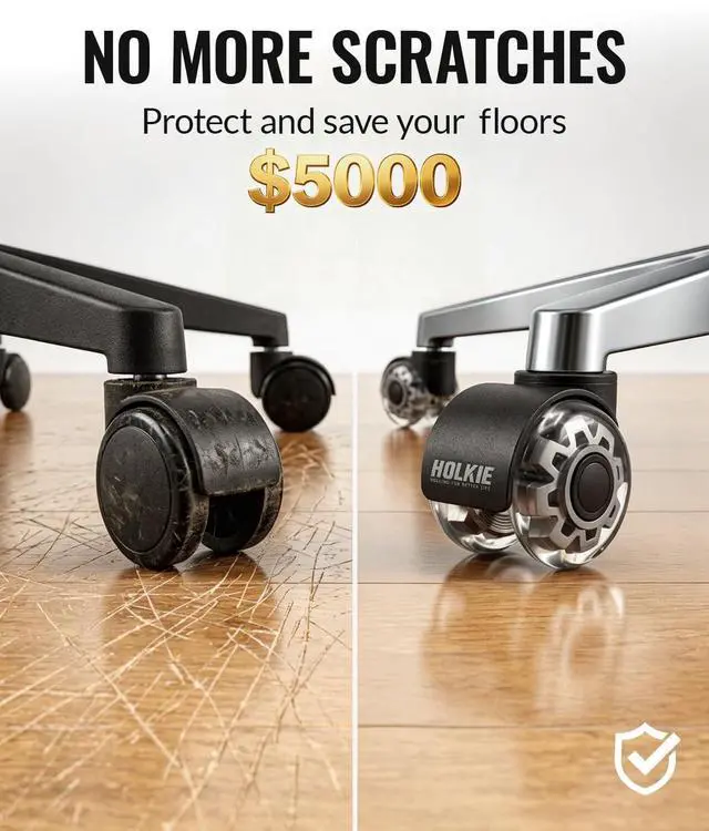 Alt view image 4 of 7 - Office Chair Wheels 2 Inch Set of 5 Replacement - Universal Fit 11mm Dual Rubber Smooth Quiet Rolling Casters - for Hardwood Floors Carpet Computer Grey