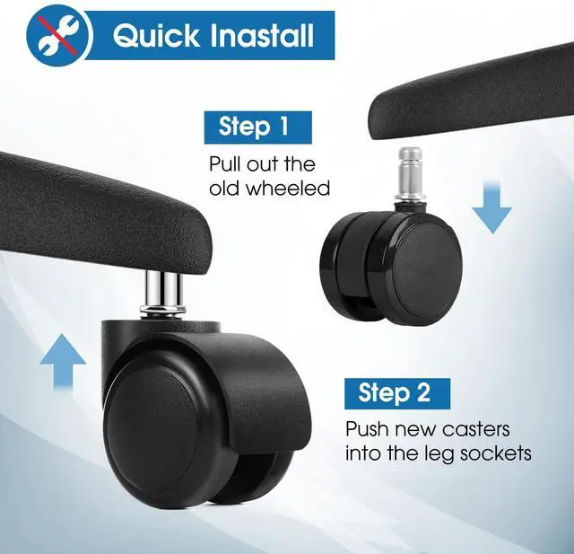 Alt view image 6 of 7 - 2" Office Chair Wheels Heavy Duty Replacement, Mute Rubber Rotating Desk Chair Caster Wheels, Safe for All Floors Including Hardwood, Only Fits 11mm Stem, NOT for 10mm or IKEA Chairs, Set of 5