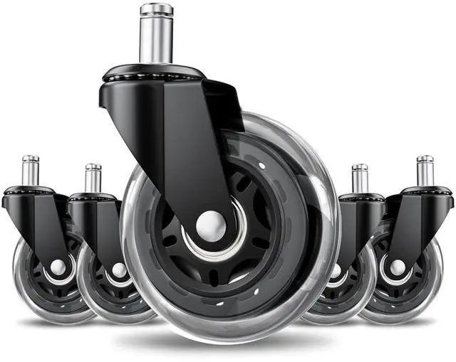 Main image of Office Chair Wheels 5 Pack, 3 Inch Heavy Duty Replacement Chair Wheels, Smooth Rolling & Quiet Floor Protectors for Hardwood & Carpet, Universal Fit for Most Office Chairs5-Pack